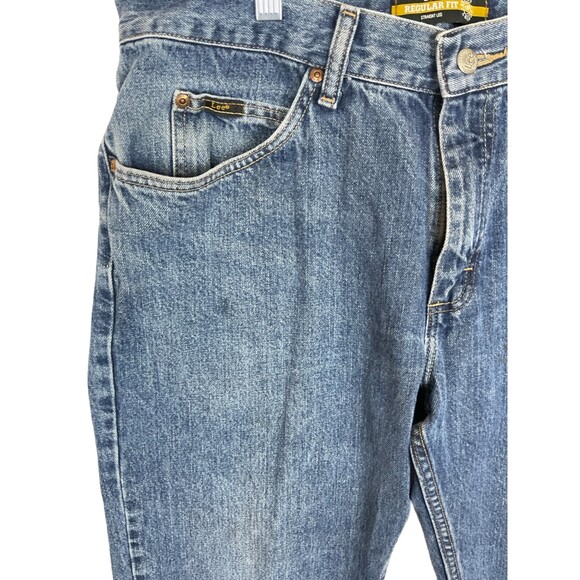 Lee Men’s 36x30 Distressed Straight-Leg Jeans – Regular Fit Blue Denim, Zip Fly - Picture 7 of 11